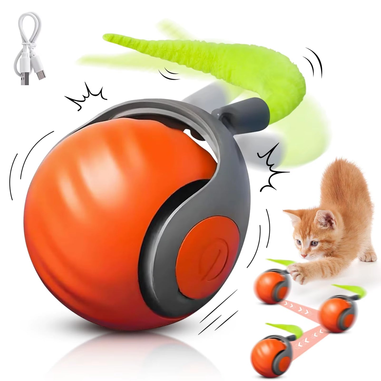 Newspeedy Tail 2.0 Cat Toy, Speedy Tail Cat Toy, Interactive Cat Ball Toy, Smart Cat Toys Ball, Two Speed Adjustment, with Tail