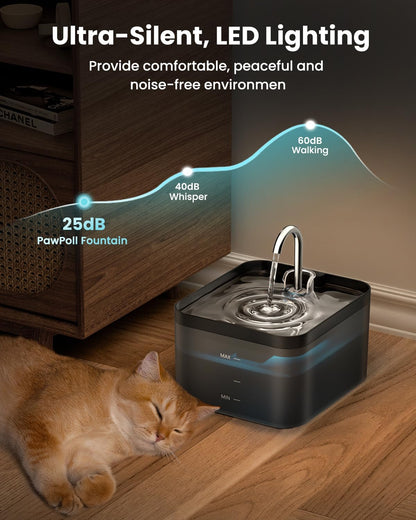 Fuente Para Gatos, 2,2L Bebedero Gatos, Súper Silenciosa, Fácil De Limpiar, Fuente De Agua Para Perros Con LED Y Filtro De Carbón Activado, Dos Patrones De Flujo De Agua