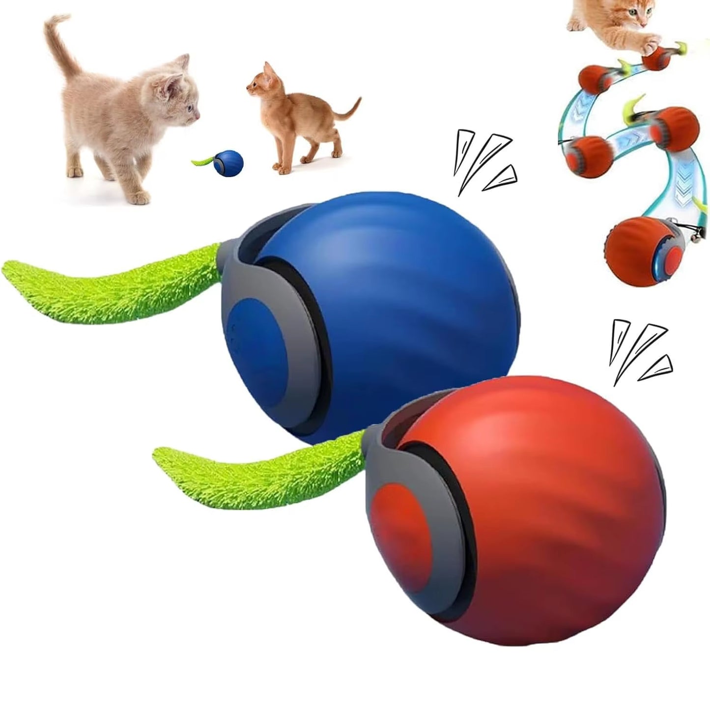 Newspeedy Tail 2.0 Cat Toy, Speedy Tail Cat Toy, Interactive Cat Ball Toy, Smart Cat Toys Ball, Two Speed Adjustment, with Tail