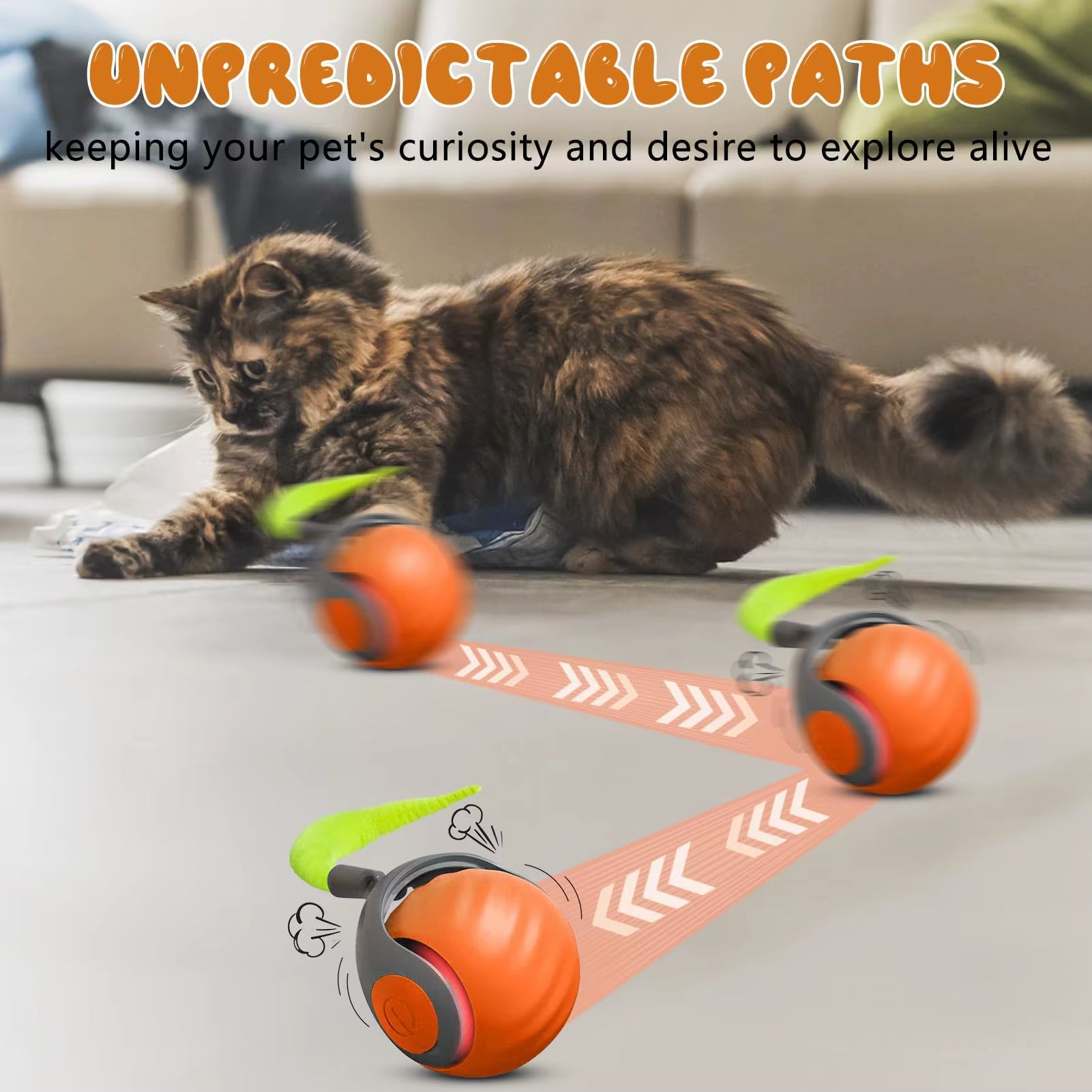 Newspeedy Tail 2.0 Cat Toy, Speedy Tail Cat Toy, Interactive Cat Ball Toy, Smart Cat Toys Ball, Two Speed Adjustment, with Tail