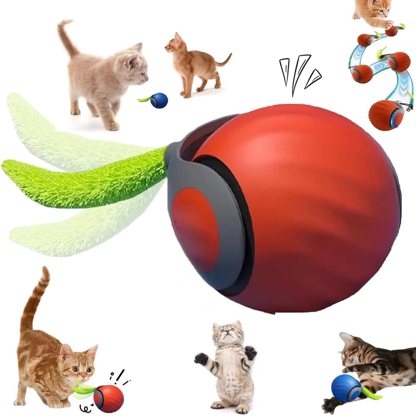 Newspeedy Tail 2.0 Cat Toy, Speedy Tail Cat Toy, Interactive Cat Ball Toy, Smart Cat Toys Ball, Two Speed Adjustment, with Tail
