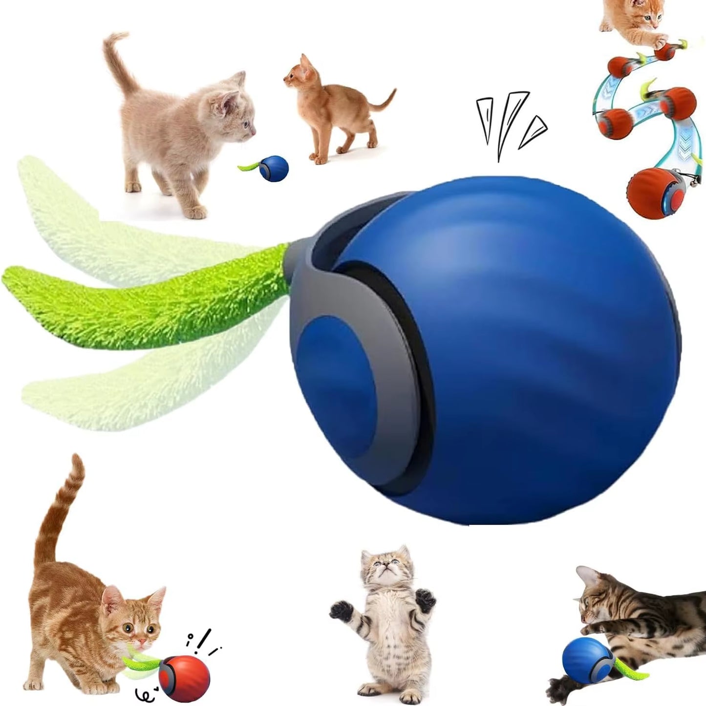 Newspeedy Tail 2.0 Cat Toy, Speedy Tail Cat Toy, Interactive Cat Ball Toy, Smart Cat Toys Ball, Two Speed Adjustment, with Tail
